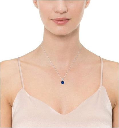 Round Cut Sapphire Necklace | White Gold