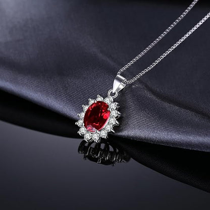 Classic Ruby Halo Necklace | White Gold