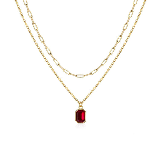 Paperclip Layered Ruby Necklace | Gold