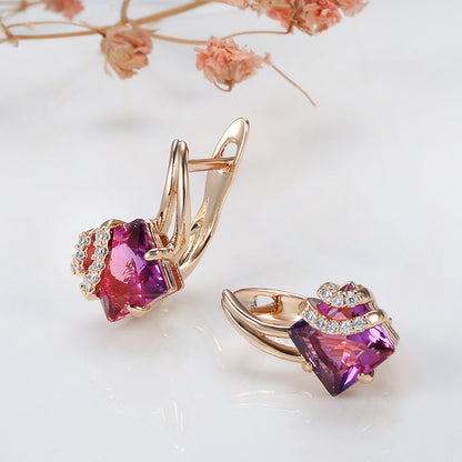 Crimson Square Crystal Earrings | Rosegold
