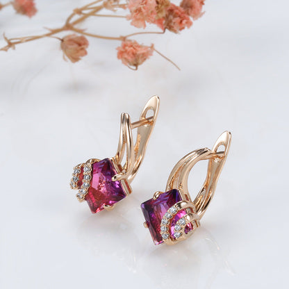 Crimson Square Crystal Earrings | Rosegold