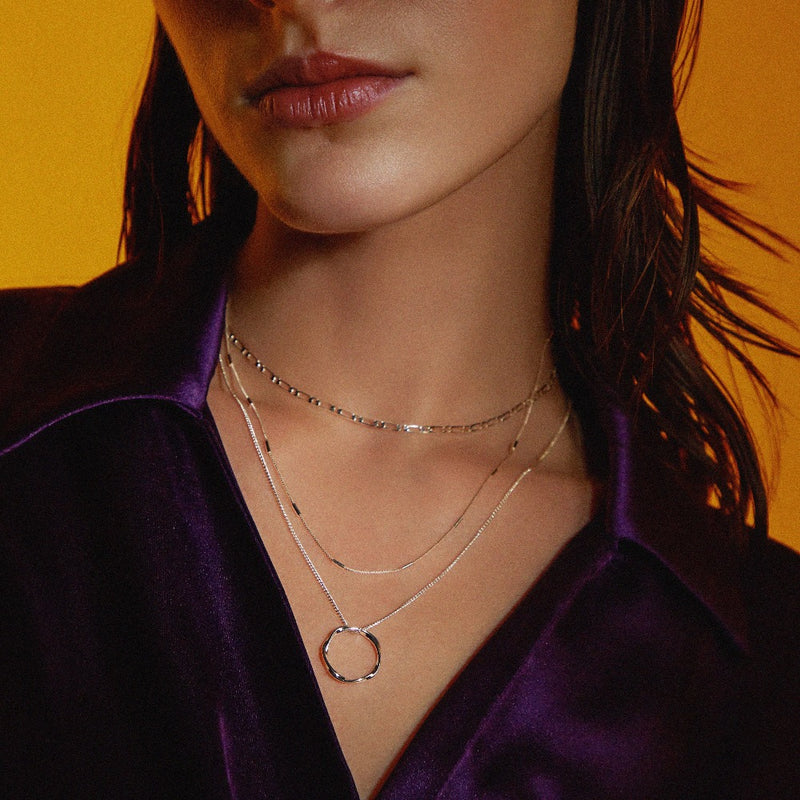 Open Circle Three Row Necklace | White Gold