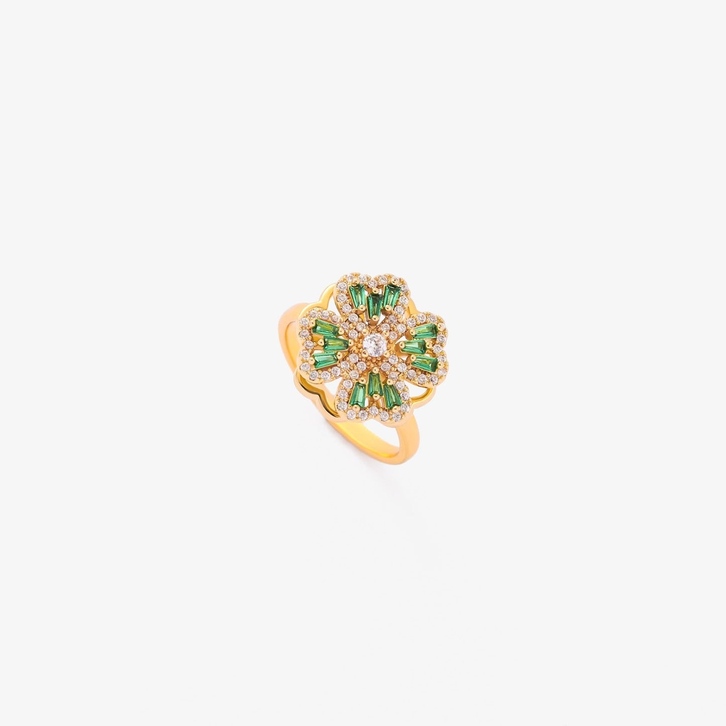 Emerald Clover Spinning Ring | Gold