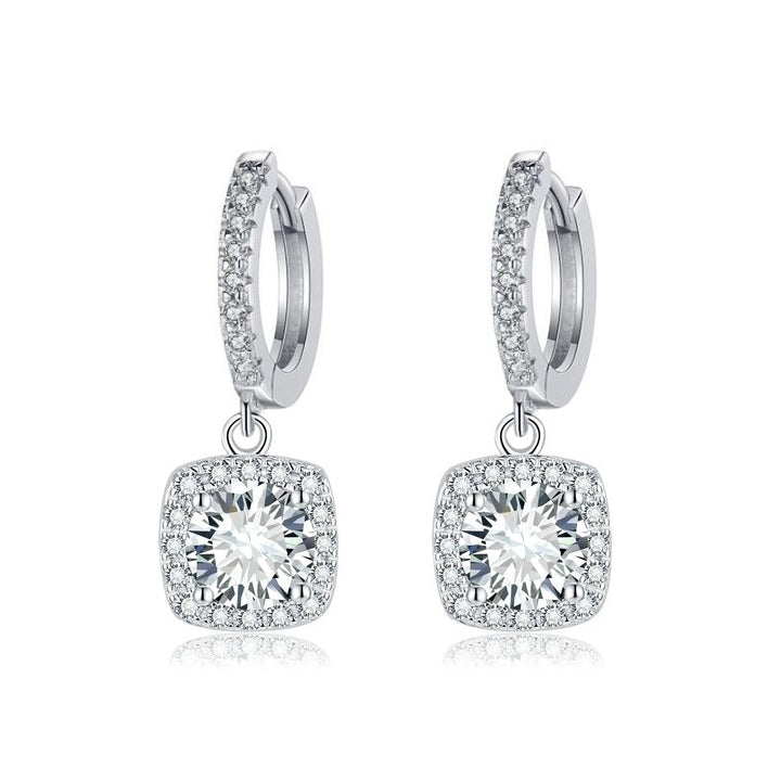 Square Halo Drop Earrings | White Gold VIP