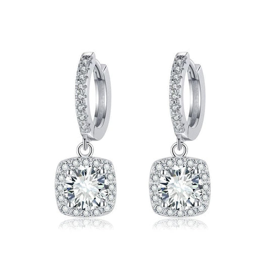 Square Halo Drop Earrings | White Gold VIP