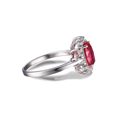 Classic Ruby Halo Ring | White Gold