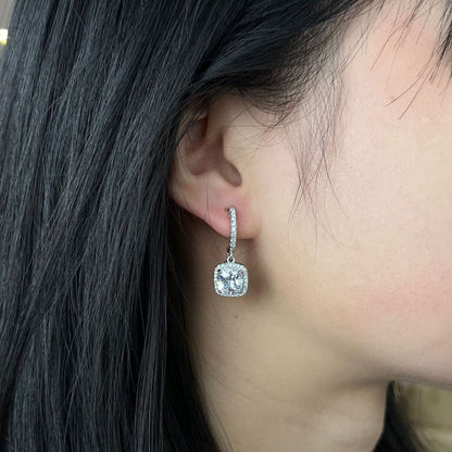 Square Halo Drop Earrings | White Gold VIP